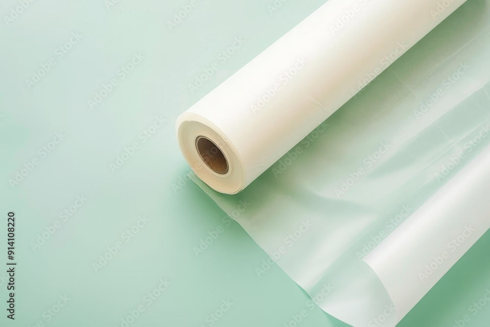 Top view of baking paper roll on light green background Top view of baking paper roll on light green background