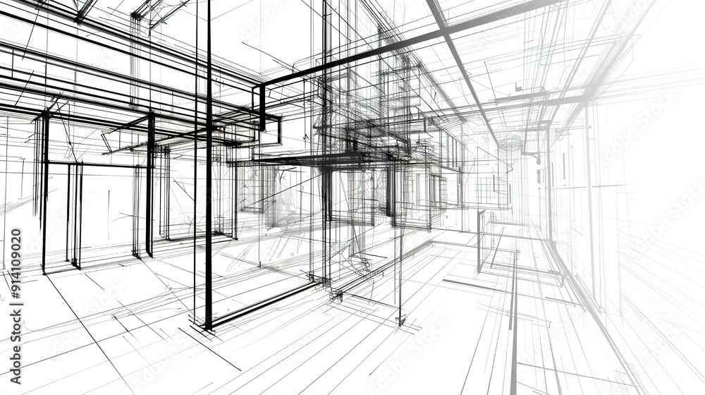 Fototapeta premium The Fascinating World of Abstract Architectural Drawings: A Blend of Creativity and Innovation. Showcasing Unconventional Designs and Inspiring Spatial Concepts.