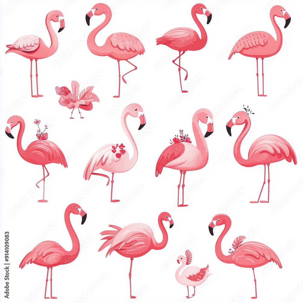 Obraz premium The photo illustration of seamless pattern flamingo on the colorful background