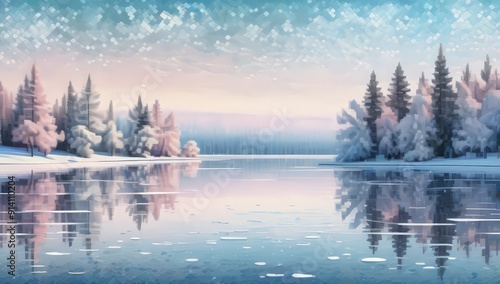 ice lake in winter generative ai
