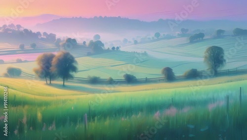 landscape with fog wallpaper generative ai
