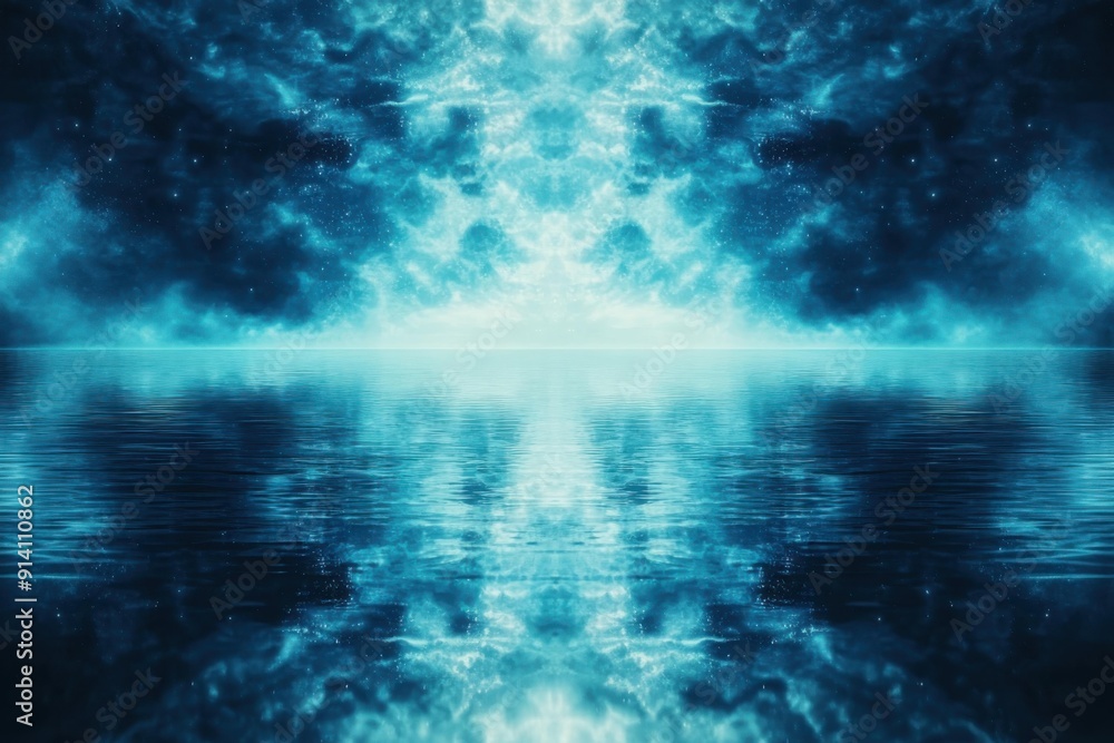 Fototapeta premium Serene Blue Abstract Landscape with Reflective Water for Meditation and Relaxation