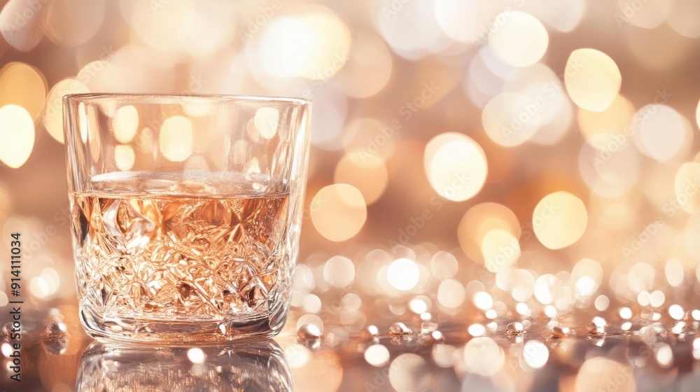 Elegant Crystal Glass with Whiskey on a Sparkling Background for Luxury Lifestyle Promotion Elegant Crystal Glass with Whiskey on a Sparkling Background for Luxury Lifestyle Promotion