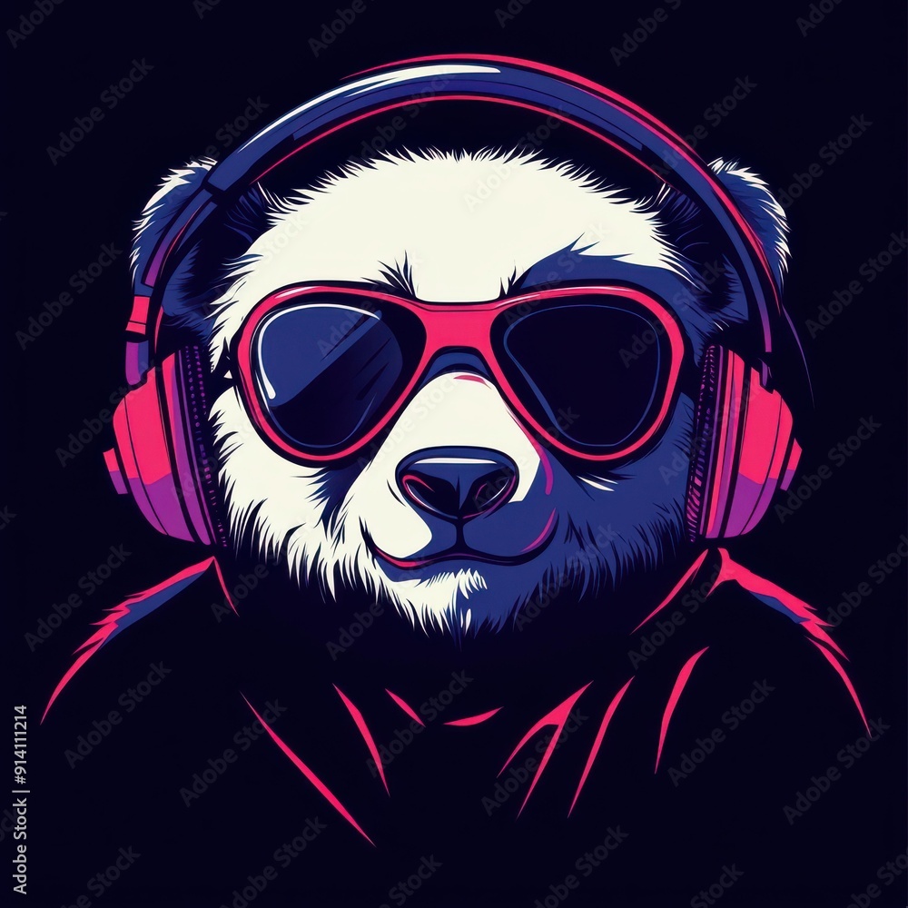 Cool Panda Wearing Headphones and Sunglasses in Neon Colors - Youth Culture & Music Events Cool Panda Wearing Headphones and Sunglasses in Neon Colors - Youth Culture & Music Events