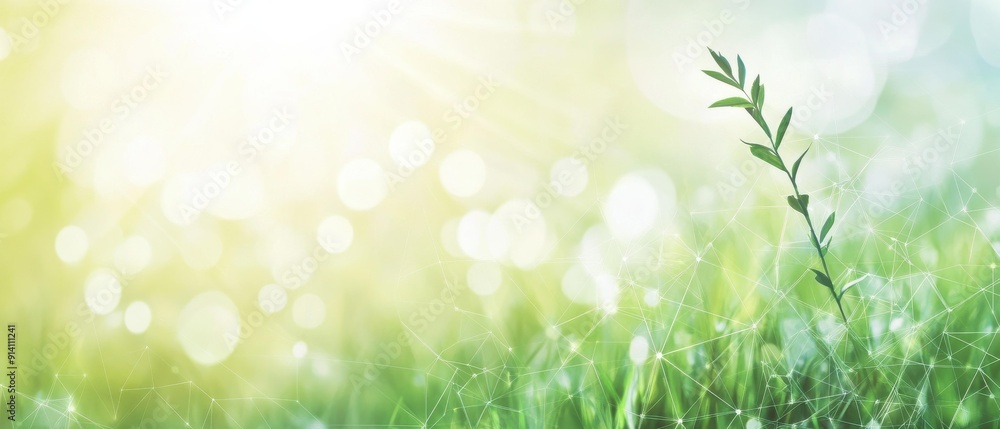 Obraz premium Fresh Green Plant Growth on Soft Blurred Background with Bokeh - Eco-Friendly Concepts