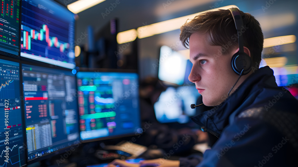 Person in business attire trading stocks on a computer screen during a simulation training session. Person in business attire trading stocks on a computer screen during a simulation training session.