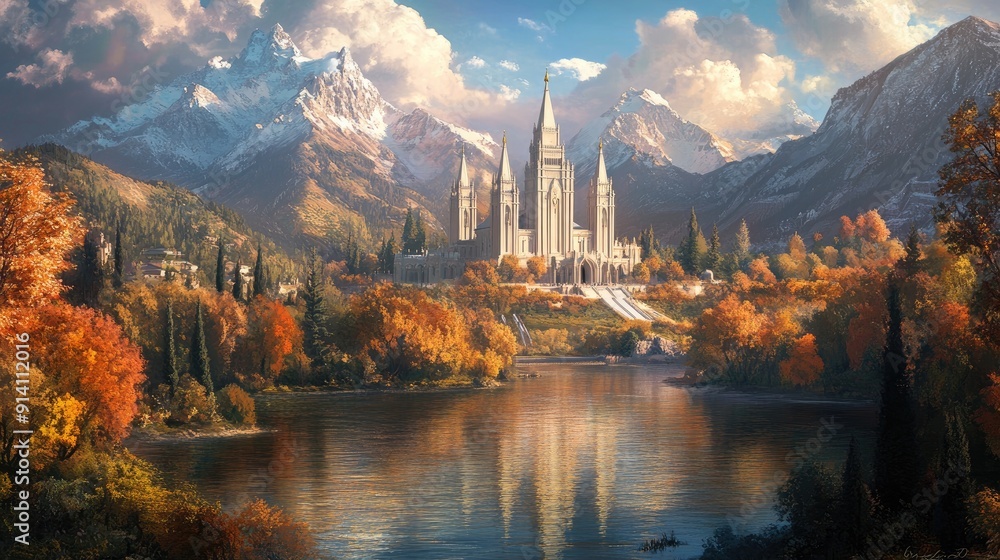 Fototapeta premium Majestic view of the Salt Lake Temple in Utah, showcasing its importance in Mormonism.