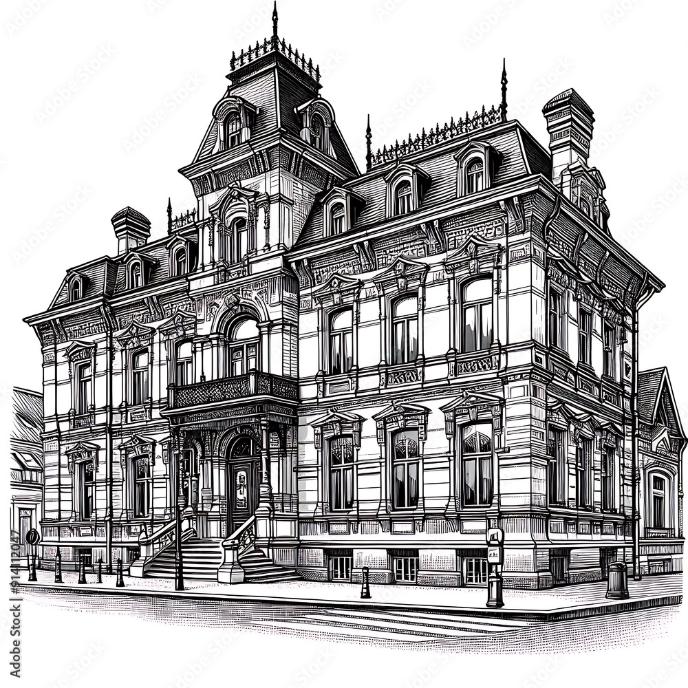 Black and white drawing of a historical building for children's coloring book. Black and white drawing of a historical building for children's coloring book.