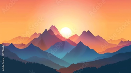 Contrast of Light and Shadow in Sunset Mountain Vector Art