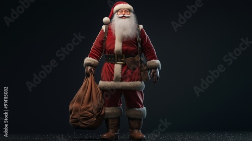 3D Cartoon Santa Claus: Cheerful and Festive Character in Classic Red Suit on black background