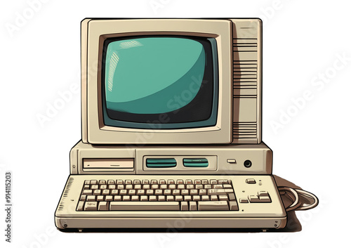 Retro personal computer isolated on transparent or white background