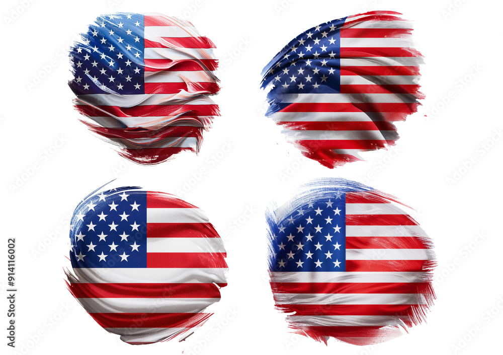 Collection American flag design in 3D watercolor style isolated on a transparent or white background. Collection American flag design in 3D watercolor style isolated on a transparent or white background.