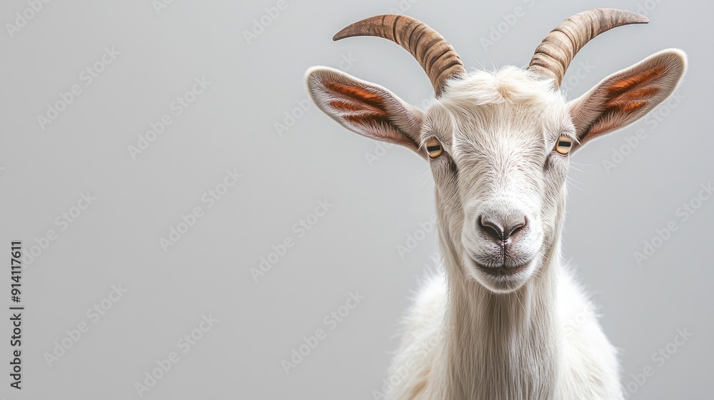 Goat isolated with clear space for text, suitable for agricultural and farming content. Goat isolated with clear space for text, suitable for agricultural and farming content.