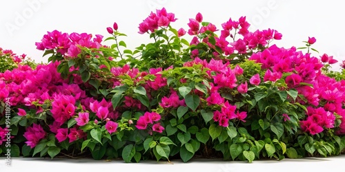 Wallpaper Mural Vibrant pink bougainvillea flowers bloom beautifully in a lush horizontal border, surrounded by fresh green leaves and plants, isolated on a transparent background. Torontodigital.ca