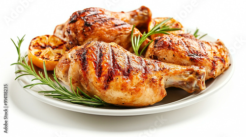 Obraz na płótnie Grilled and roasted chicken ham with rosemary on a plate w salonie