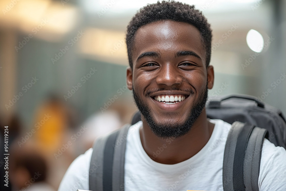 Naklejka premium Portrait of smiling black student, teenage boy