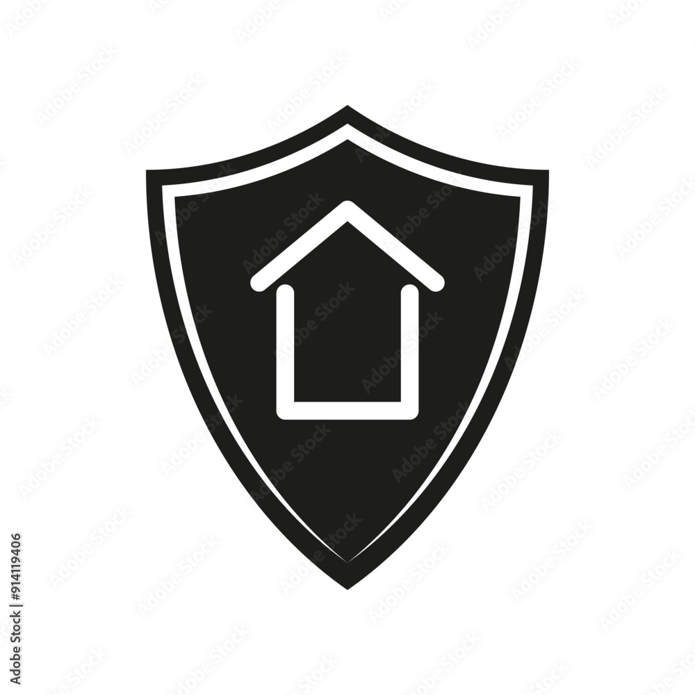 House protection icon. Vector shield symbol. Black and white. Home security. House protection icon. Vector shield symbol. Black and white. Home security.