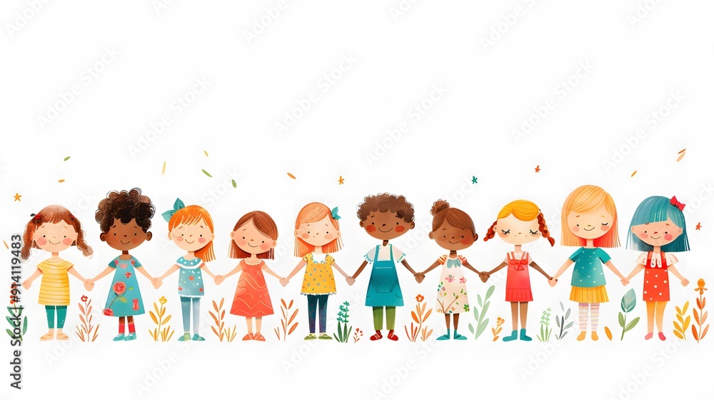 Group of people holding hands and a banner