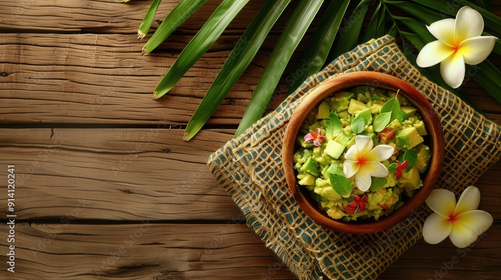 Guacamole avocado mash dip with fresh avocados.