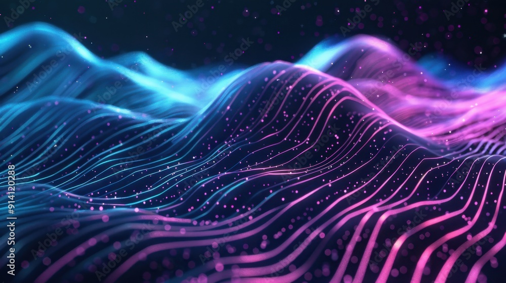 Abstract Digital Landscape with Blue and Pink Glowing Lines Abstract Digital Landscape with Blue and Pink Glowing Lines