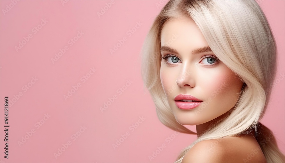 Naklejka premium Young Woman on Pastel Pink Background
