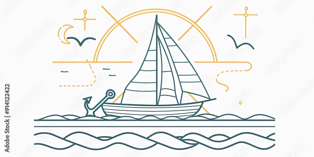 Fototapeta premium Sailboat with anchor on the water.