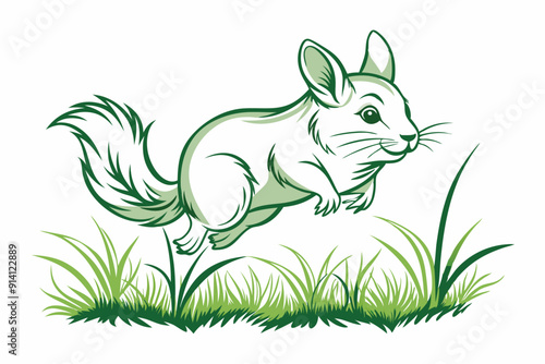 Chinchilla jump in grass silhouette M .eps