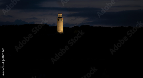 Canvas Print Illuminated Buchenwald Memorial Tower, on Freedom Square near Weimar, Germany