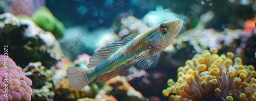 Colorful goby fish in a reef environment, 4K hyperrealistic photo