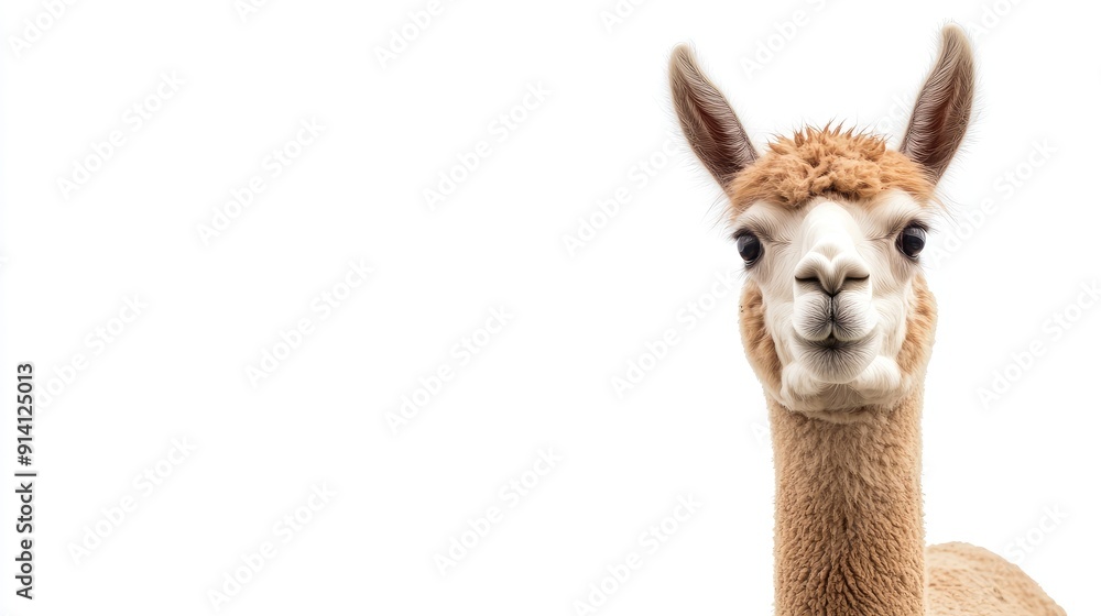 Obraz premium Isolated alpaca with space for text, suitable for farming and wool production themes.