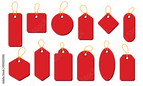 Red price tag set. Price tag collection. Blank cardboard price tags. Set of sale tags and labels. Vector illustration