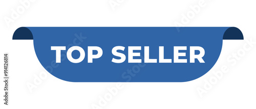 Blue banner top seller. Promotion sale badge. Top seller sticker. Discount and price offer concept. Vector web element