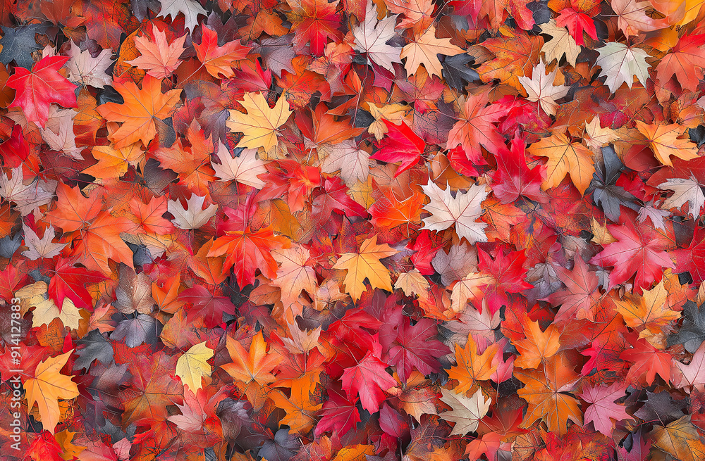 A background of fall leaves in various colors, from deep reds to vibrant oranges and yellows, scattered across the floor A background of fall leaves in various colors, from deep reds to vibrant oranges and yellows, scattered across the floor