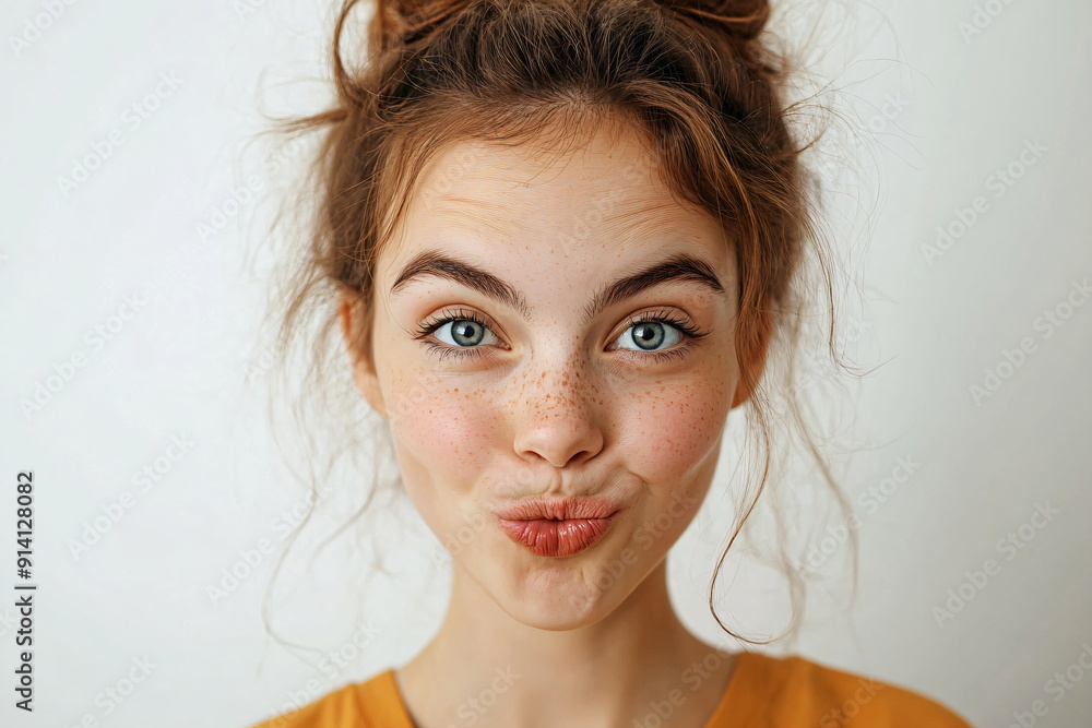 girl with exited facial expression on white background girl with exited facial expression on white background