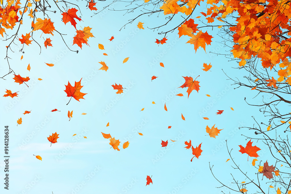 Autumn leaves falling in the air, light blue background, autumn colors, vector illustration, simple, flat design
Autumn leaves falling in the air, light blue background, autumn colors, vector illustration, simple, flat design