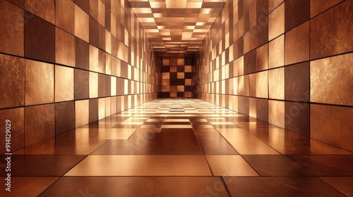 Wallpaper Mural Modern 3D brown background with geometric tiles and a warm, reflective sheen. Torontodigital.ca