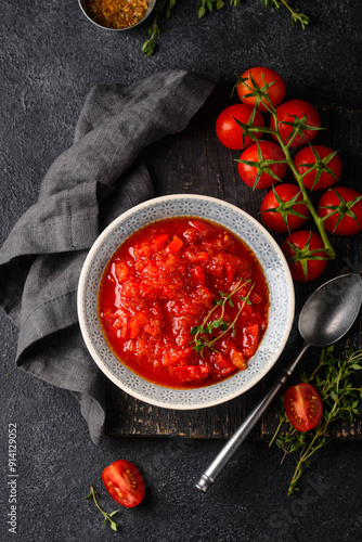 Homemade tomato sauce with spice photo