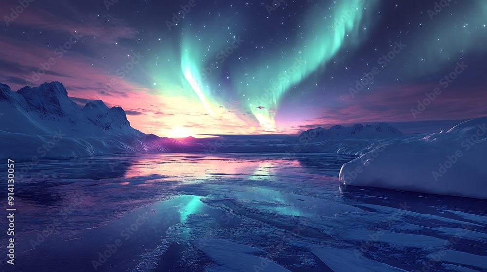 Mystical Aurora Borealis Dance over Frozen Lake | Enchanting Northern Lights Reflection on Ice Pond Mystical Aurora Borealis Dance over Frozen Lake | Enchanting Northern Lights Reflection on Ice Pond