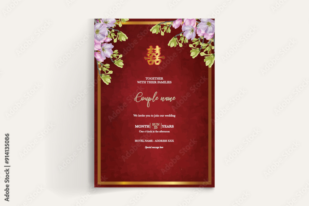 WEDDING INVITATION FRAME WITH FLOWER DECORATIONS AND FRESH LEAVES WEDDING INVITATION FRAME WITH FLOWER DECORATIONS AND FRESH LEAVES