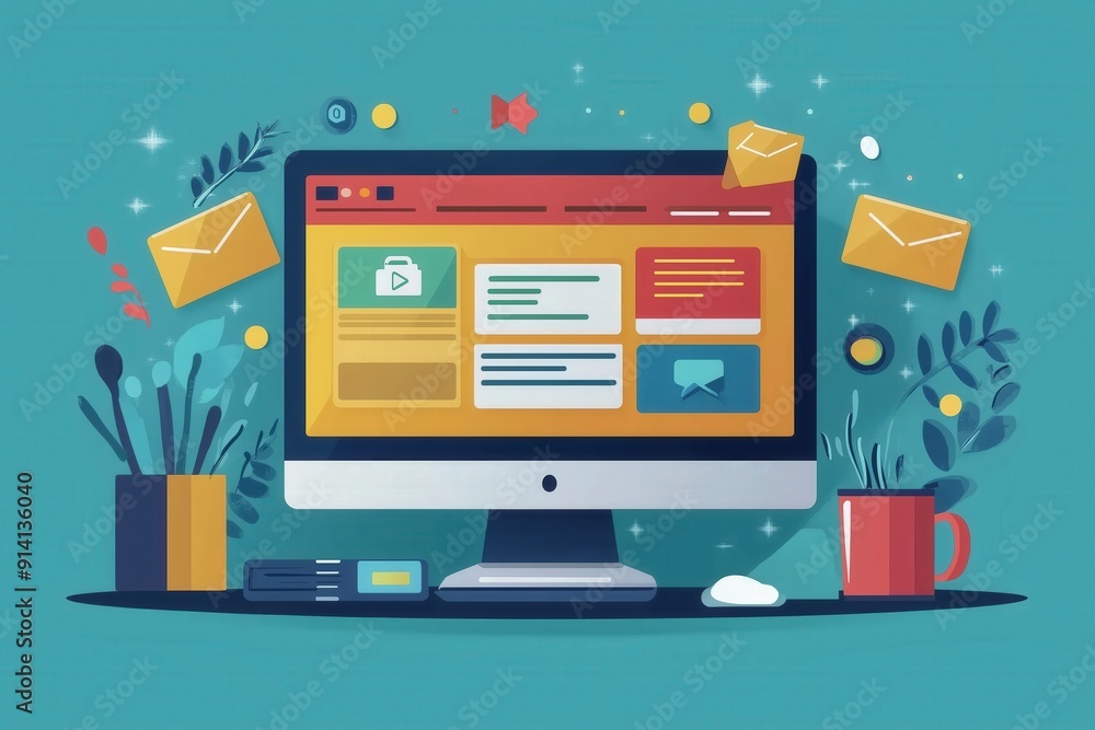 Online advertising, pay-per-click ads, flat design illustration, No logo, No Trademark, No text, minimal concept with copy space for stock photo Online advertising, pay-per-click ads, flat design illustration, No logo, No Trademark, No text, minimal concept with copy space for stock photo