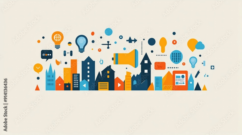 Digital marketing trends, staying updated, flat design illustration, No logo, No Trademark, No text, minimal concept with copy space for stock photo Digital marketing trends, staying updated, flat design illustration, No logo, No Trademark, No text, minimal concept with copy space for stock photo