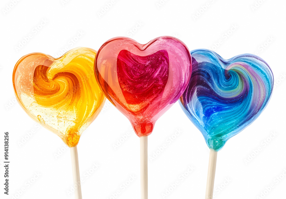 heart shaped lollipop, heart-shaped lollipops, colorful swirls on white background heart shaped lollipop, heart-shaped lollipops, colorful swirls on white background