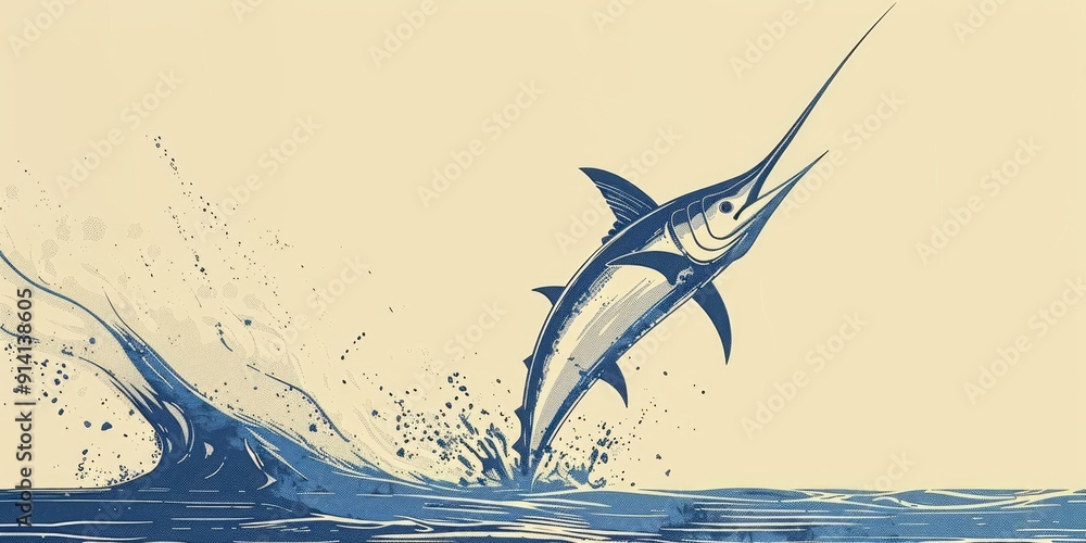 Fototapeta premium A blue marlin leaping out of the water.