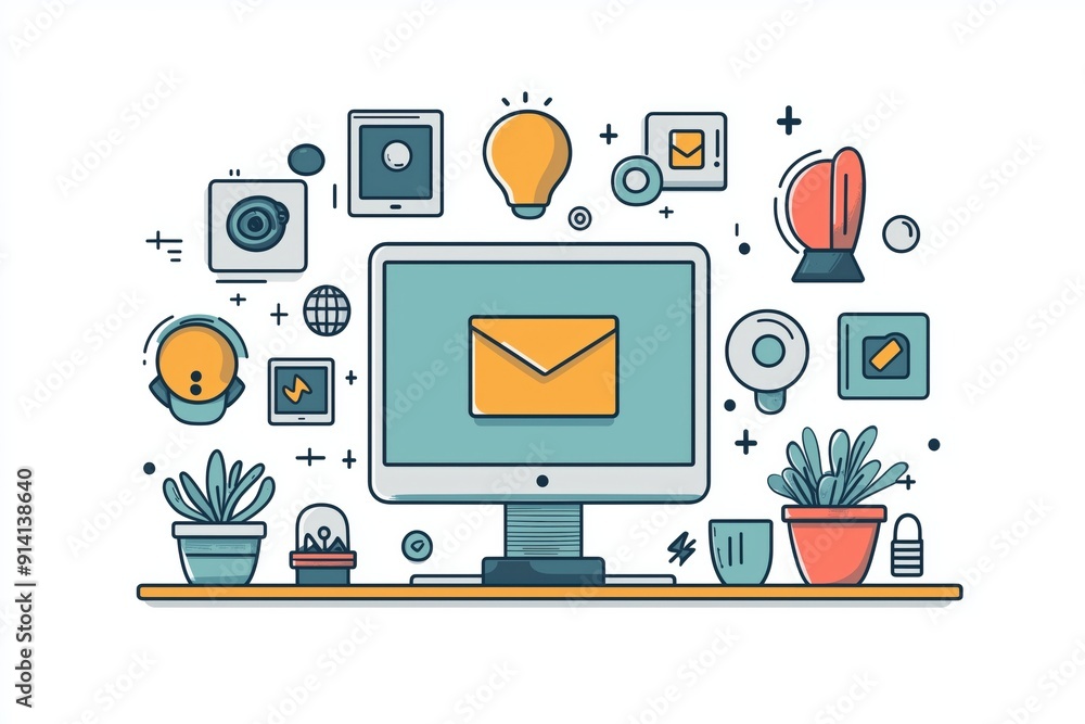 Social media marketing tools, optimizing campaigns, flat design illustration, No logo, No Trademark, No text, minimal concept with copy space for stock photo Social media marketing tools, optimizing campaigns, flat design illustration, No logo, No Trademark, No text, minimal concept with copy space for stock photo