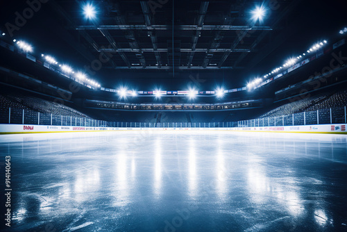 Empty hockey ice rink in sports arena