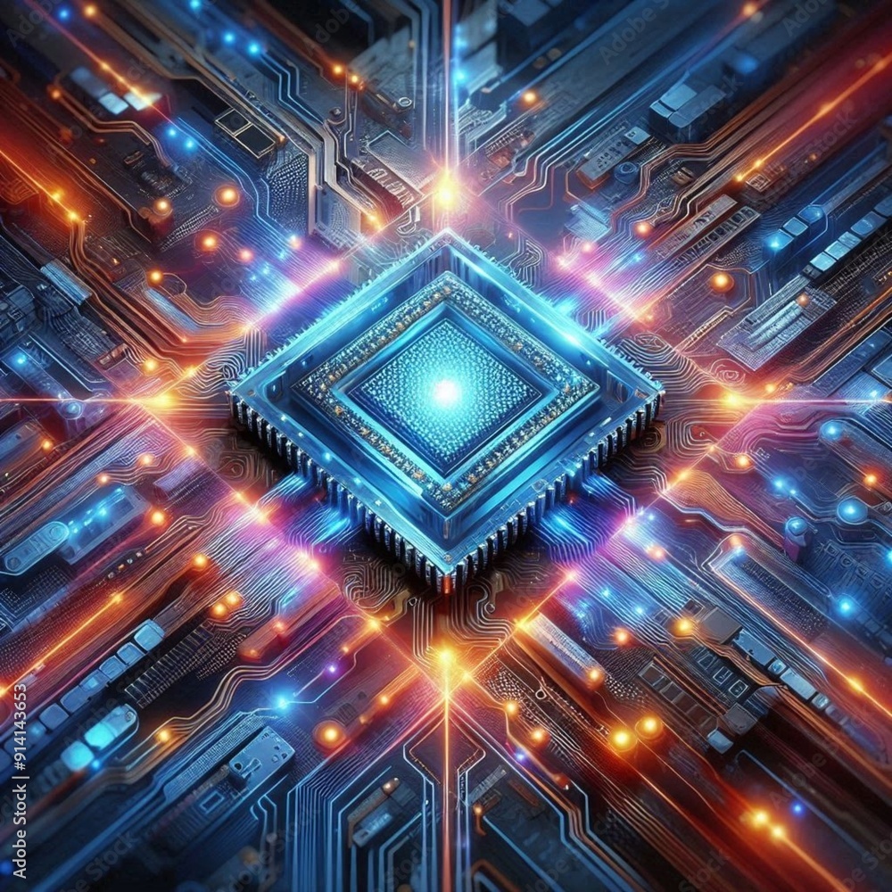 Fototapeta premium Quantum Computing Innovation Concept of Glowing Quantum Chips