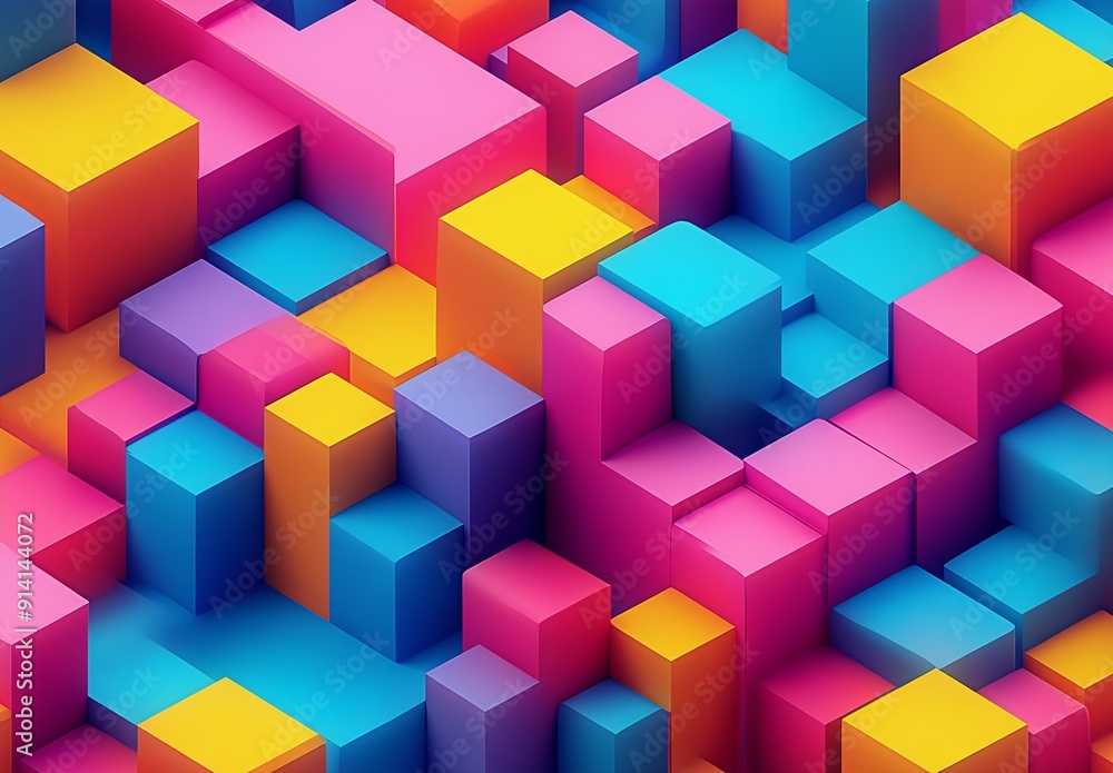 A colorful 3D isometric pattern with varying shapes and sizes, showcasing depth and complexity in the arrangement A colorful 3D isometric pattern with varying shapes and sizes, showcasing depth and complexity in the arrangement