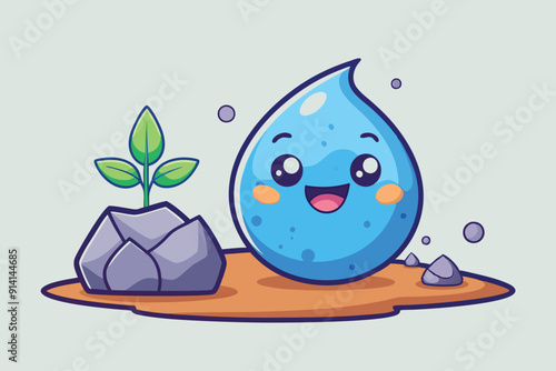 Smiling cartoon raindrop hitting a rock F.eps