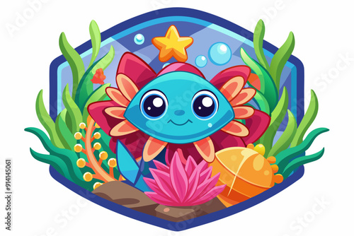 Cute Blue Sea Creature with Flower-like Appendages in Underwater Environment