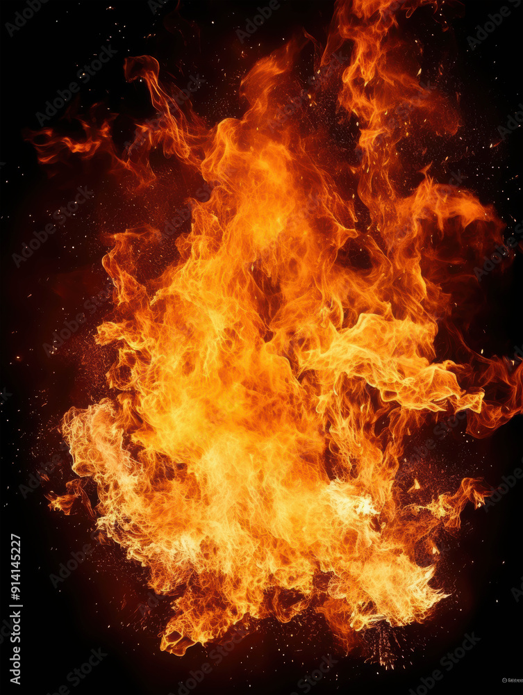 Intensely Blazing Flames Against a Deep Black Background Creating a Dramatic Contrast Intensely Blazing Flames Against a Deep Black Background Creating a Dramatic Contrast